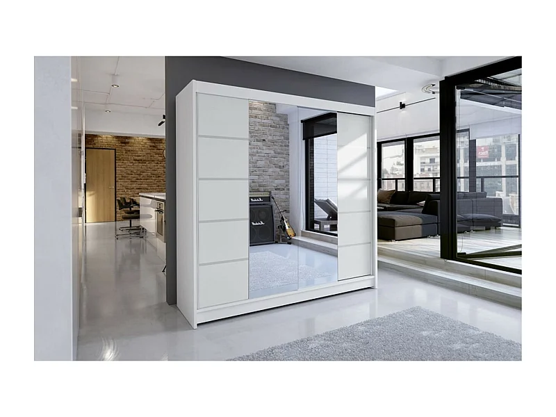 Armadio Triso (180cm)/Specchio/Ante scorrevoli/Bianco