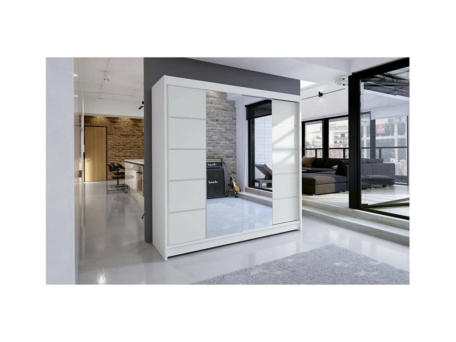 Armoire Triso (180cm)/Miroir/Portes coulissantes/Blanc
