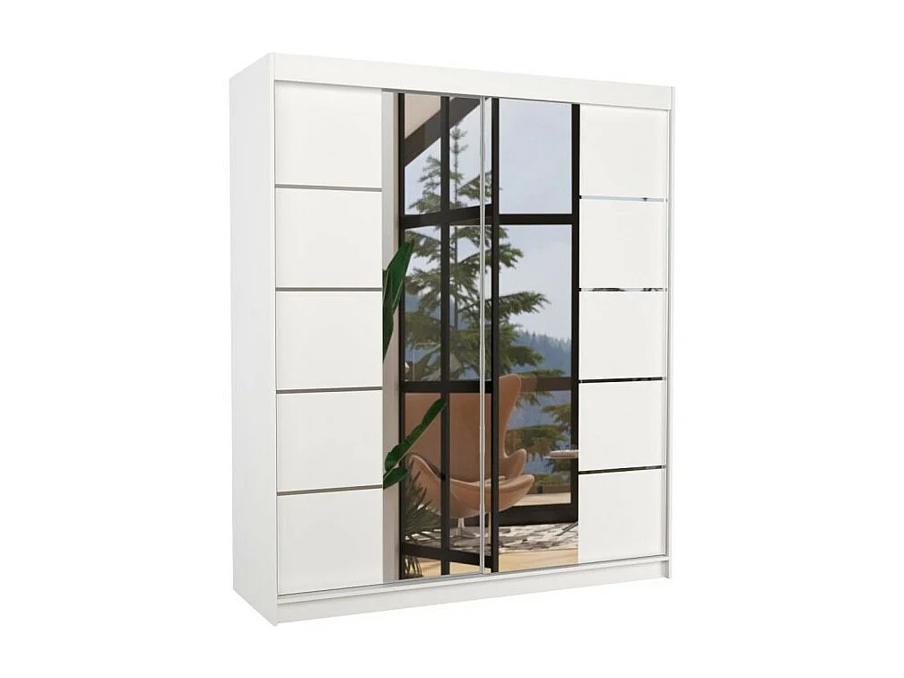 Armoire Triso (180cm)/Miroir/Portes coulissantes/Blanc