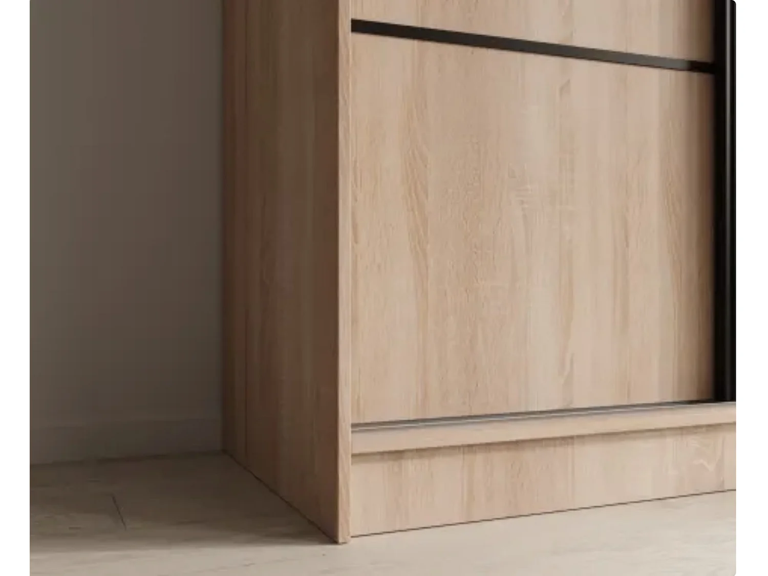 Armoire 3 portes coulissantes KERY 200cm avec miroir – Design moderne-Naturel/Noir