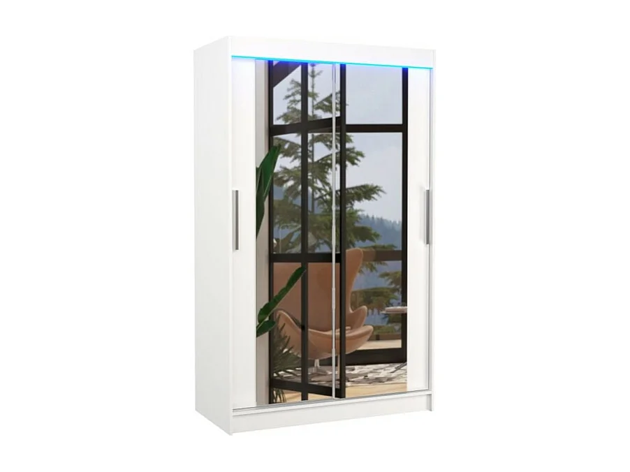 Armoire Tibo (120cm)/Miroir/LED/Portes coulissantes/Blanc
