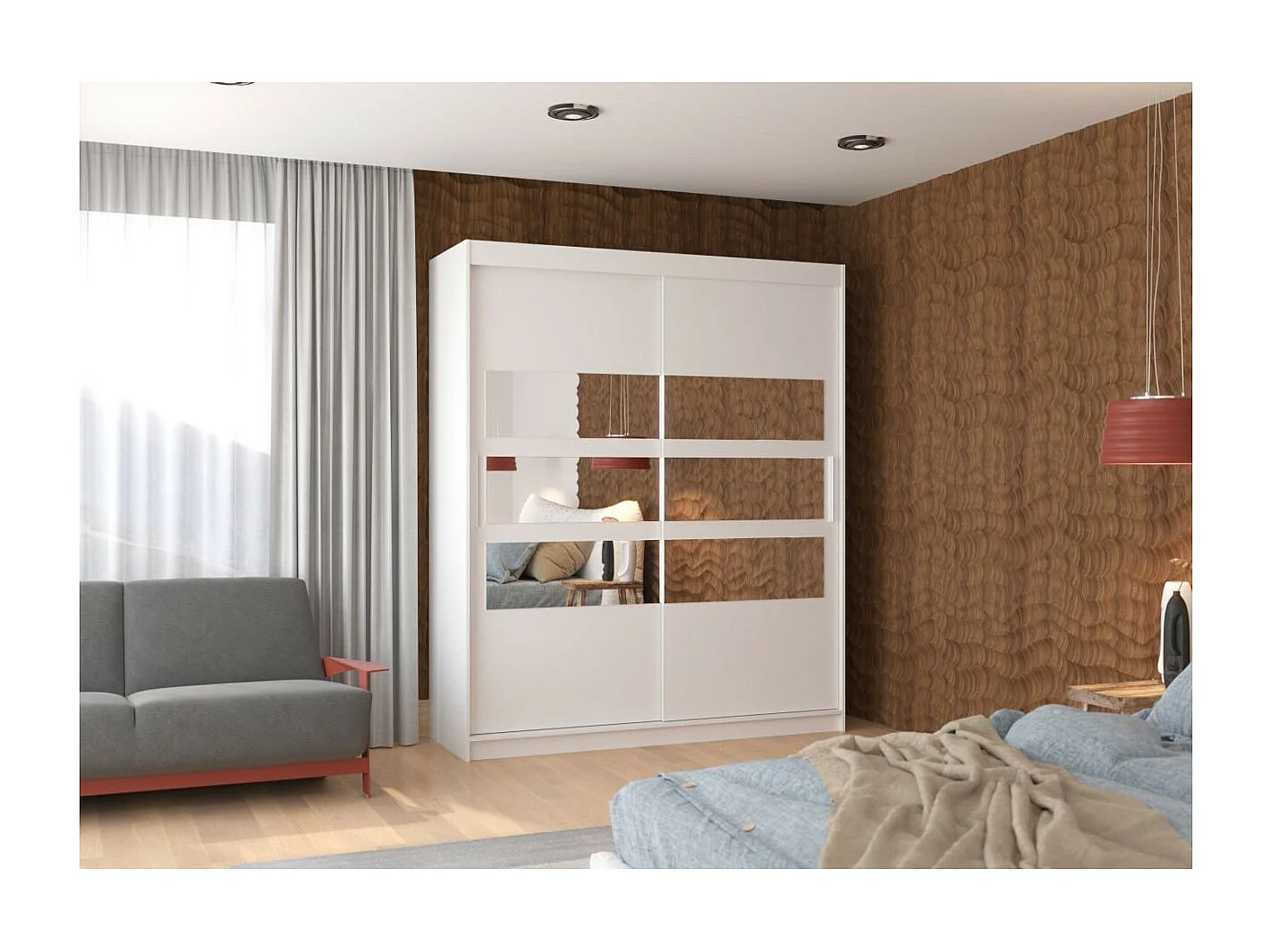 Armoire Toreno (180cm)/Miroir/Portes coulissantes/Blanc