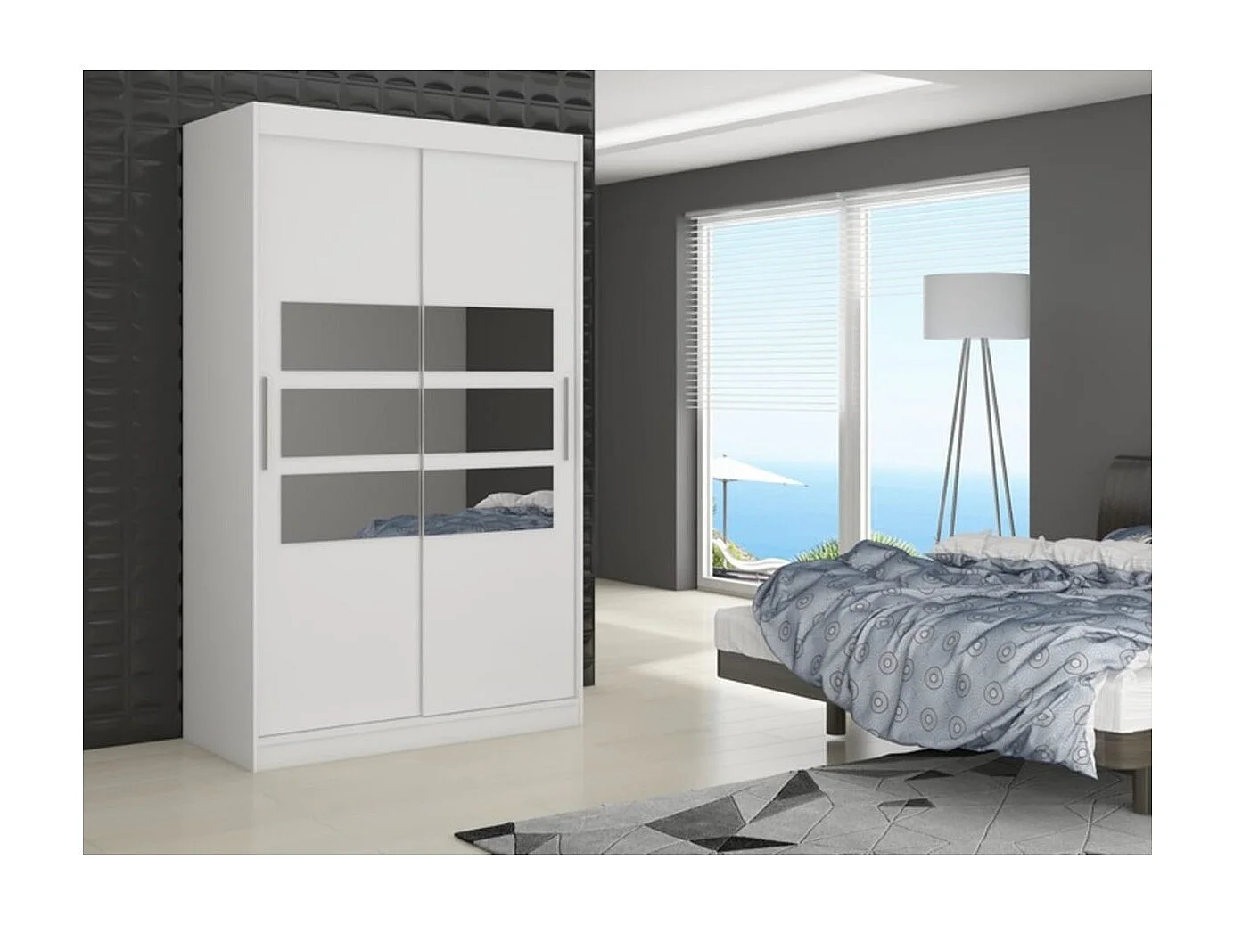 Armoire Toreno (180cm)/Miroir/Portes coulissantes/Blanc