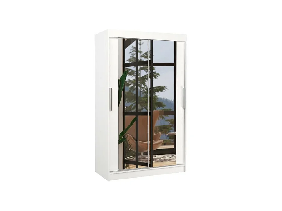 Armoire Tibo (120cm)/Miroir/Portes coulissantes/Blanc