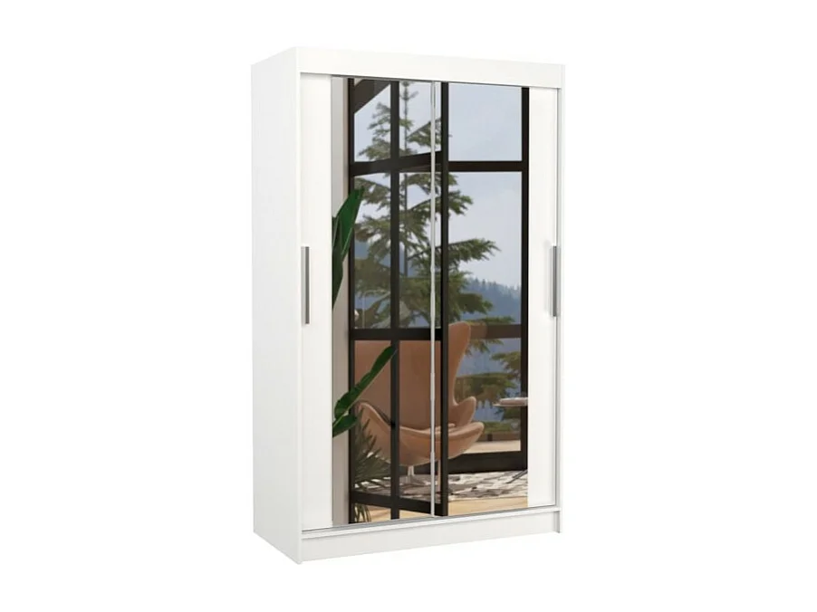 Armoire Tibo (120cm)/Miroir/Portes coulissantes/Blanc