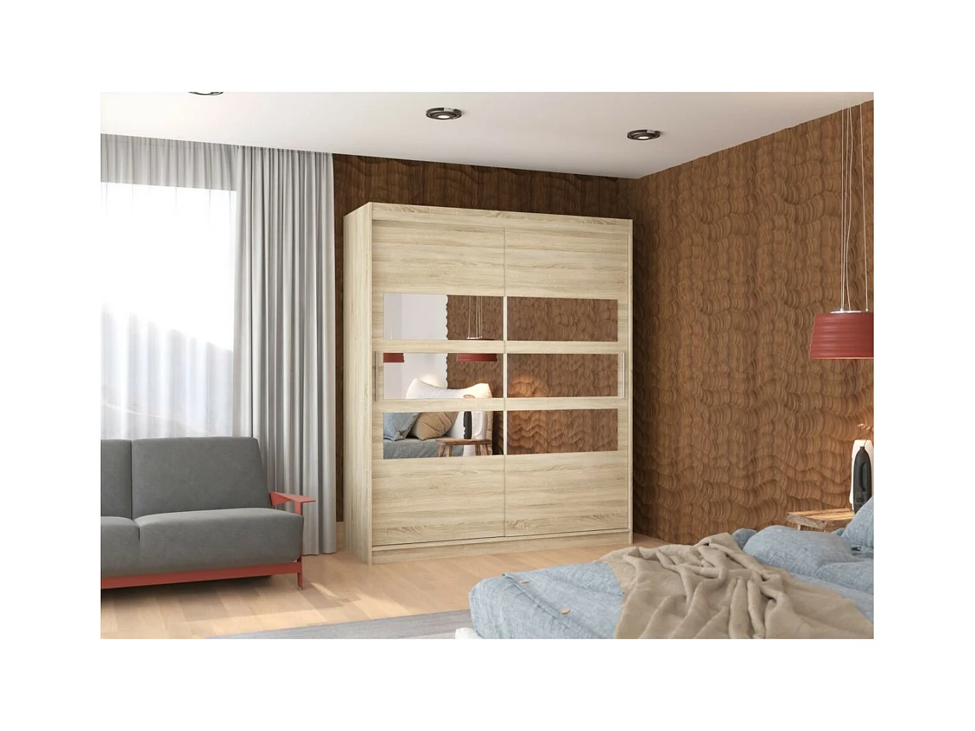Armoire Toreno (180cm)/Miroir/Portes coulissantes/Sonoma