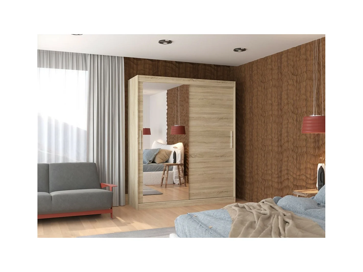 Armadio Tim (180cm)/Specchio/Ante scorrevoli/Sonoma