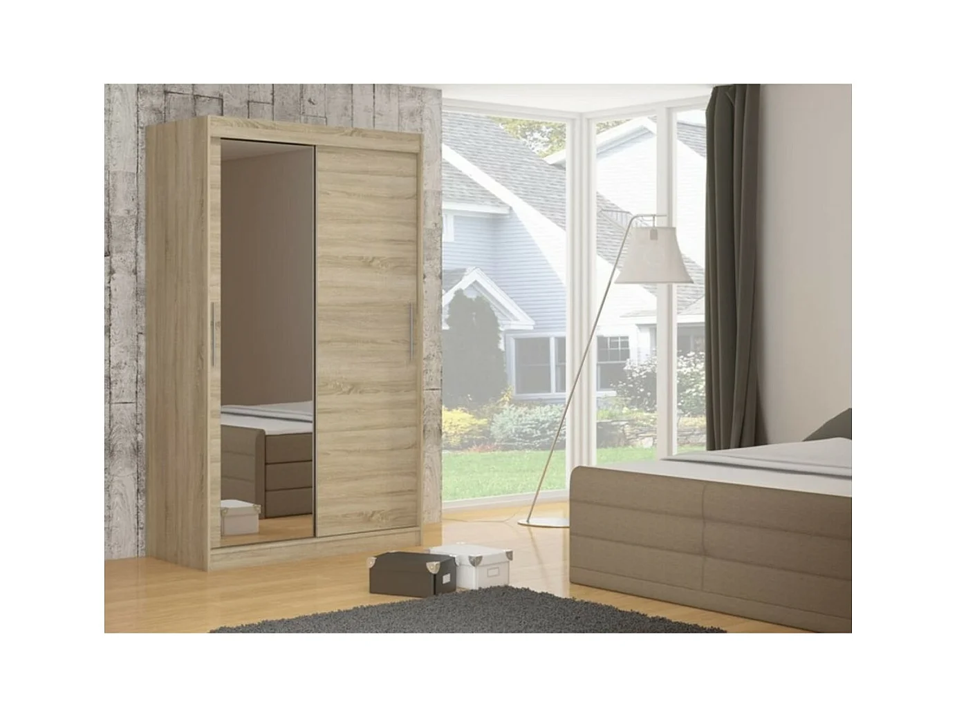 Armadio Tim (180cm)/Specchio/Ante scorrevoli/Sonoma