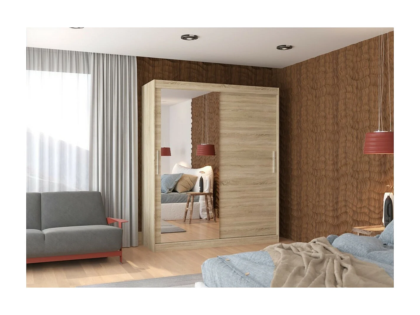 Armoire Tim (180cm)/Miroir/Portes coulissantes/Sonoma