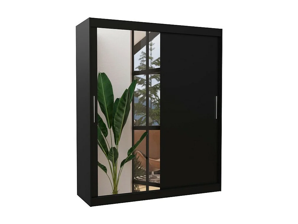 Armoire Tim (180cm)/Miroir/Portes coulissantes/Noir