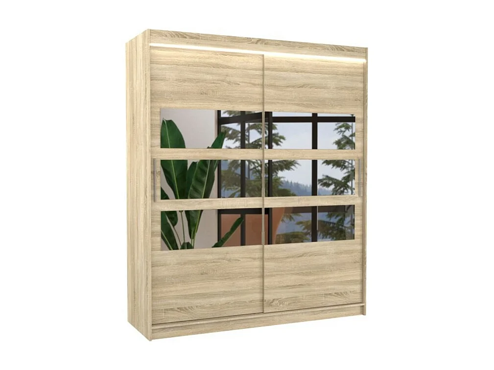 Armadio Toreno Lux (180cm)/Specchio/LED/Ante scorrevoli/Sonoma