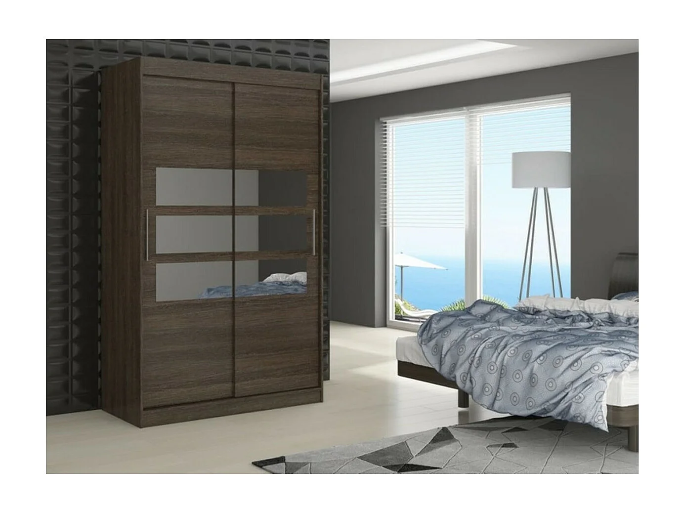 Armadio Toreno (180cm)/Specchio/Ante scorrevoli/Marrone