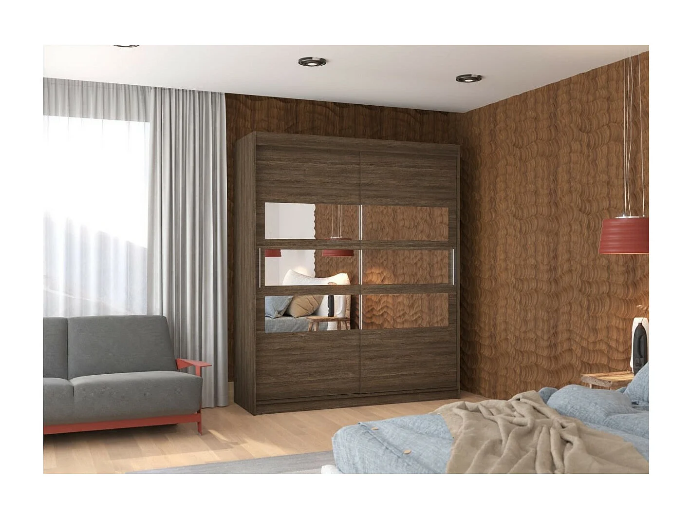 Armadio Toreno (180cm)/Specchio/Ante scorrevoli/Marrone