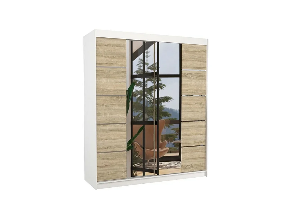 Armadio Triso (180cm)/Specchio/LED/Ante scorrevoli/Bianco&Sonoma