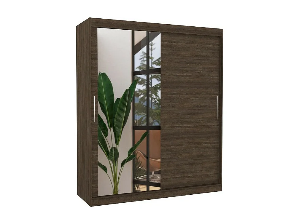 Armadio Tim (180cm)/Specchio/Ante scorrevoli/Marrone