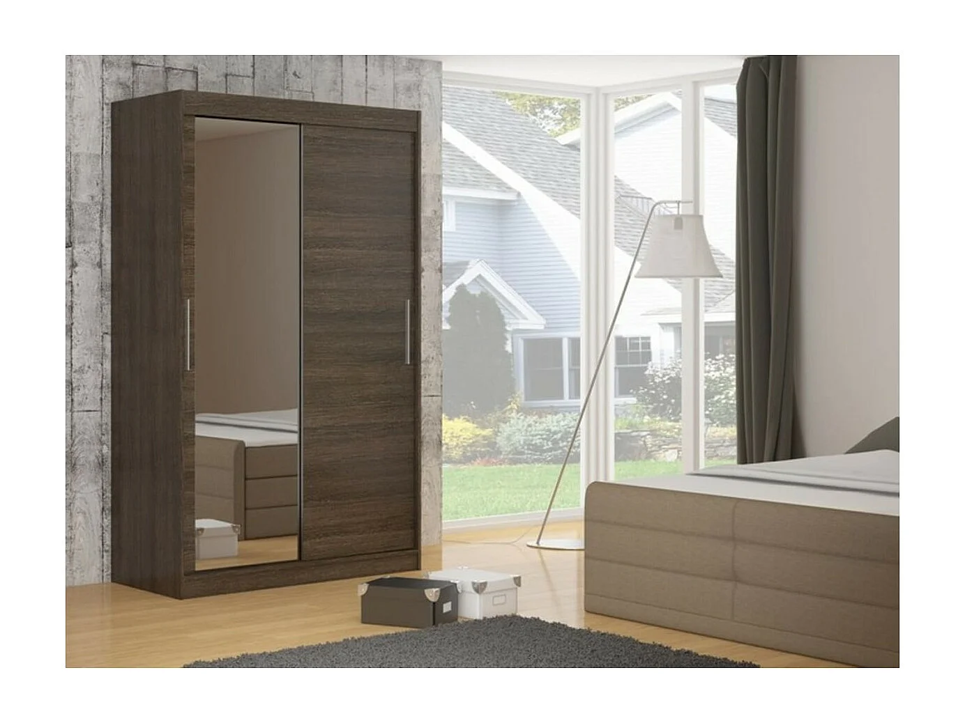 Armadio Tim (180cm)/Specchio/Ante scorrevoli/Marrone