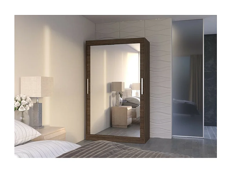 Armoire Tibo (120cm)/Miroir/Portes coulissantes/Marron