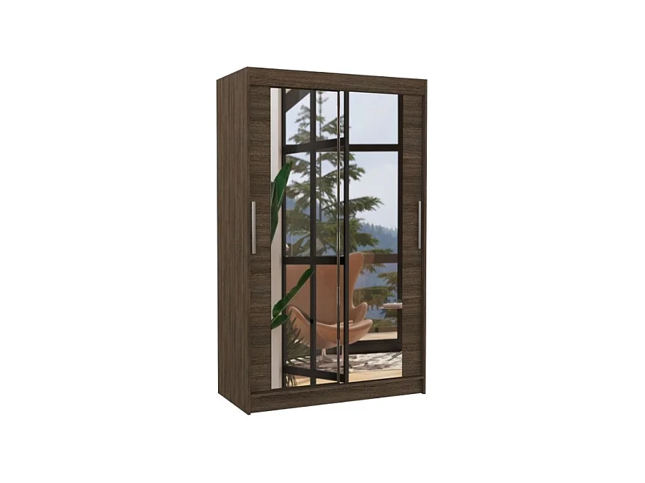 Armadio Tibo (120cm)/Specchio/Ante scorrevoli/Marrone