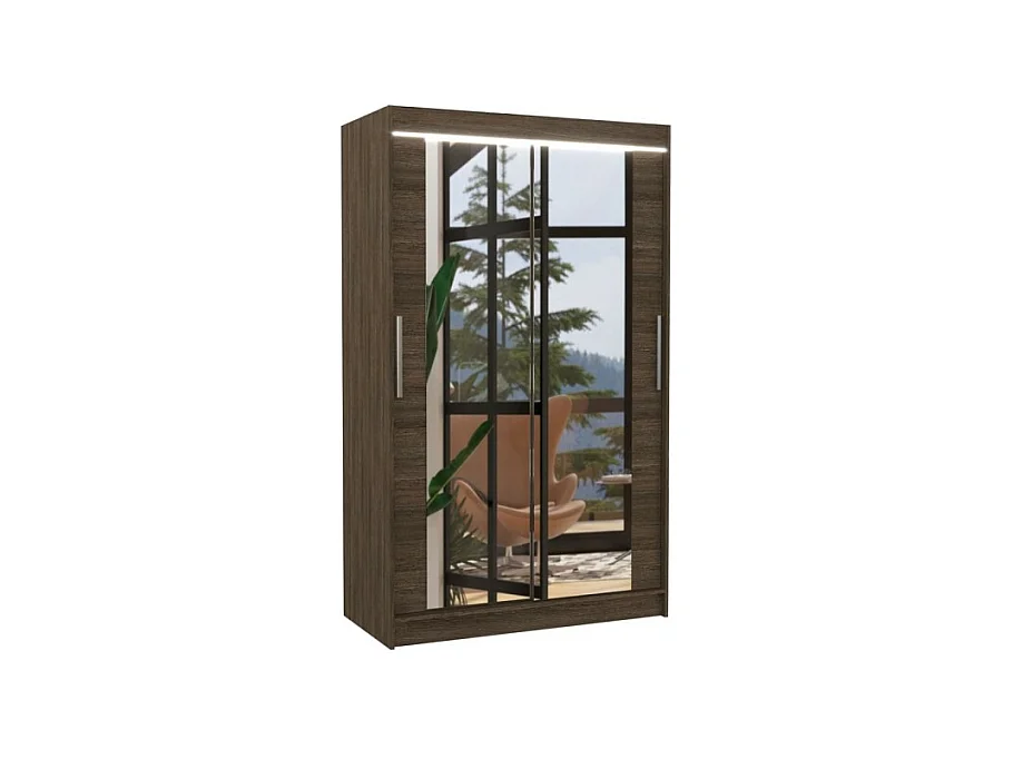 Armadio Tibo (120cm)/Specchio/LED/Ante scorrevoli/Marrone