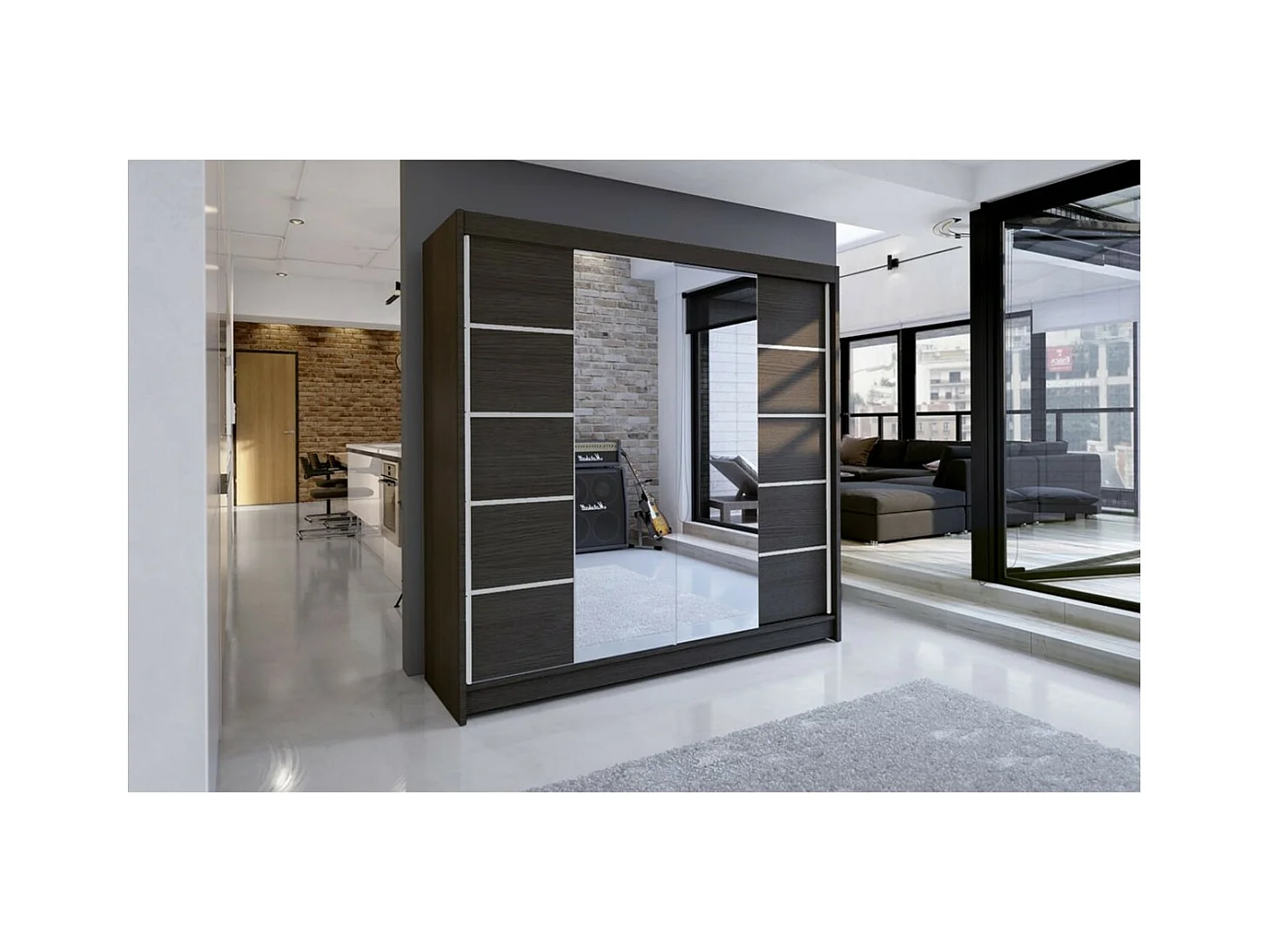 Armadio Triso (180cm)/Specchio/Ante scorrevoli/Marrone