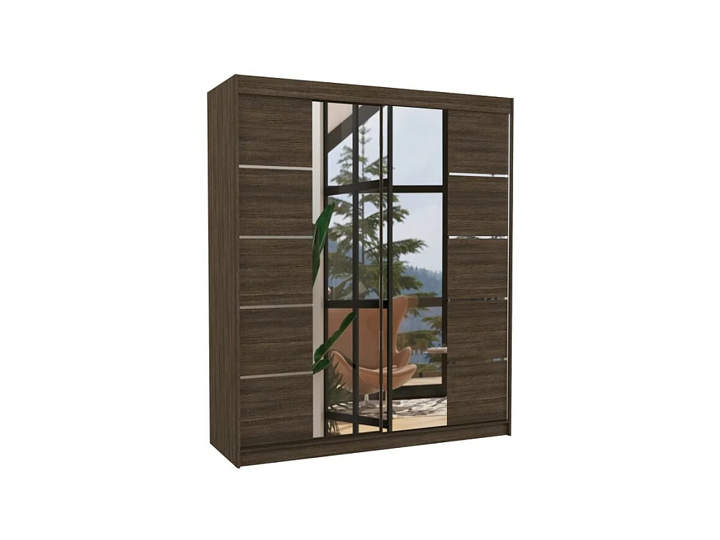 Armadio Triso (180cm)/Specchio/Ante scorrevoli/Marrone