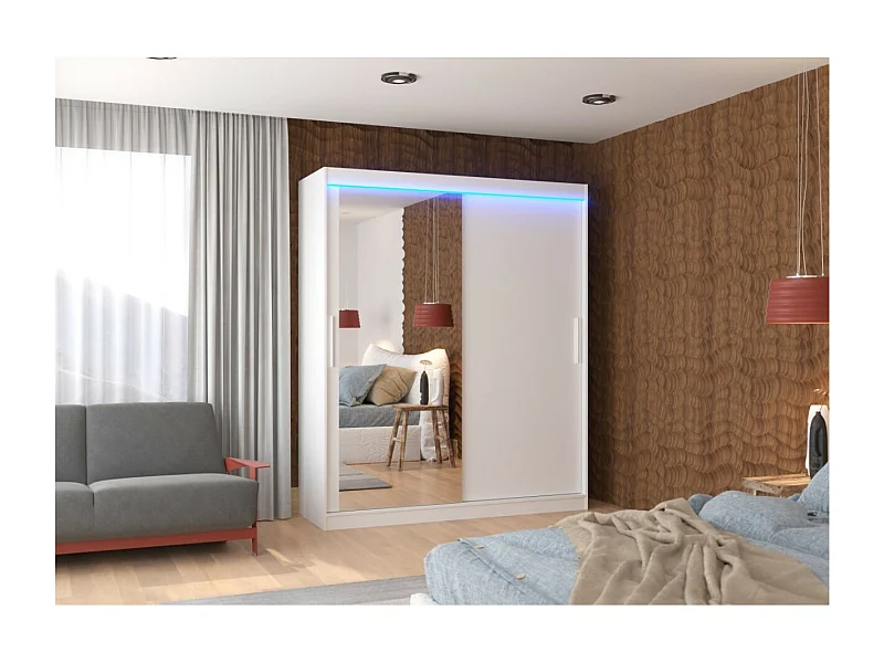 Kleiderschrank Tim (180cm)/Spiegel/LED/Schiebetüren/Weiss
