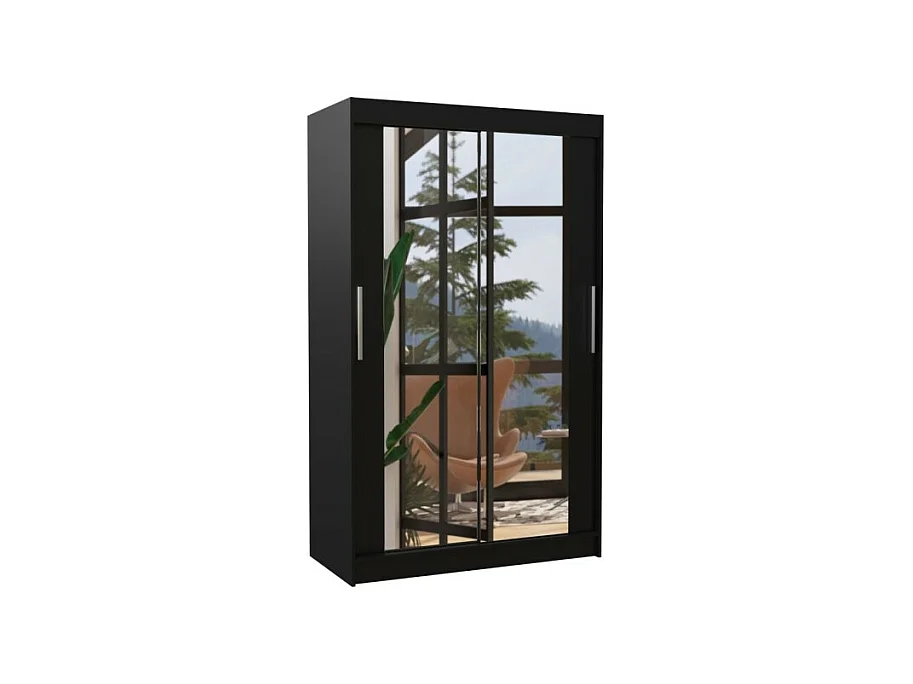 Kleiderschrank Tibo (120cm)/Spiegel/Schiebetüren/Schwarz