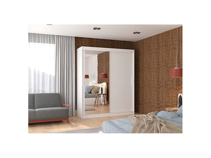Armoire Tim (180cm)/Miroir/Portes coulissantes/Blanc