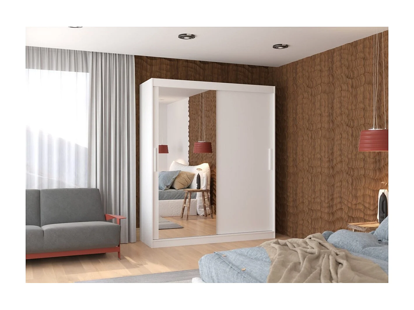 Armoire Tim (180cm)/Miroir/Portes coulissantes/Blanc