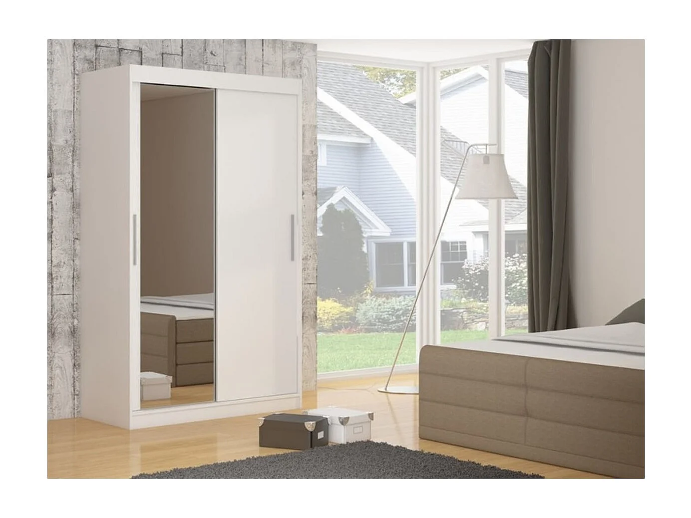 Armoire Tim (180cm)/Miroir/Portes coulissantes/Blanc