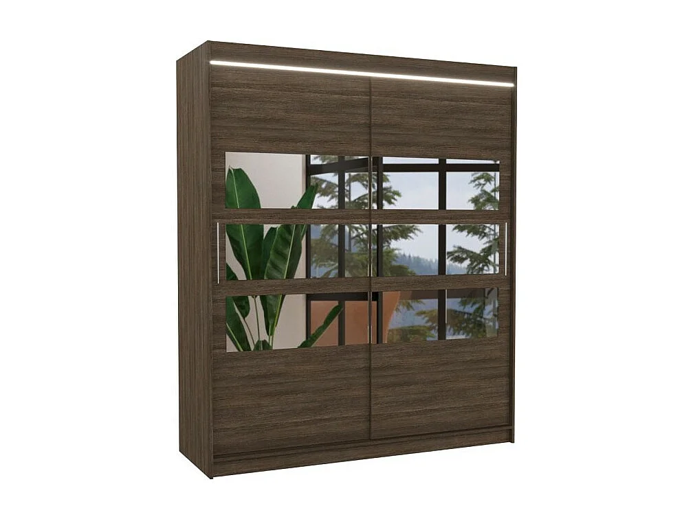 Armadio Toreno Lux (180cm)/Specchio/LED/Ante scorrevoli/Marrone