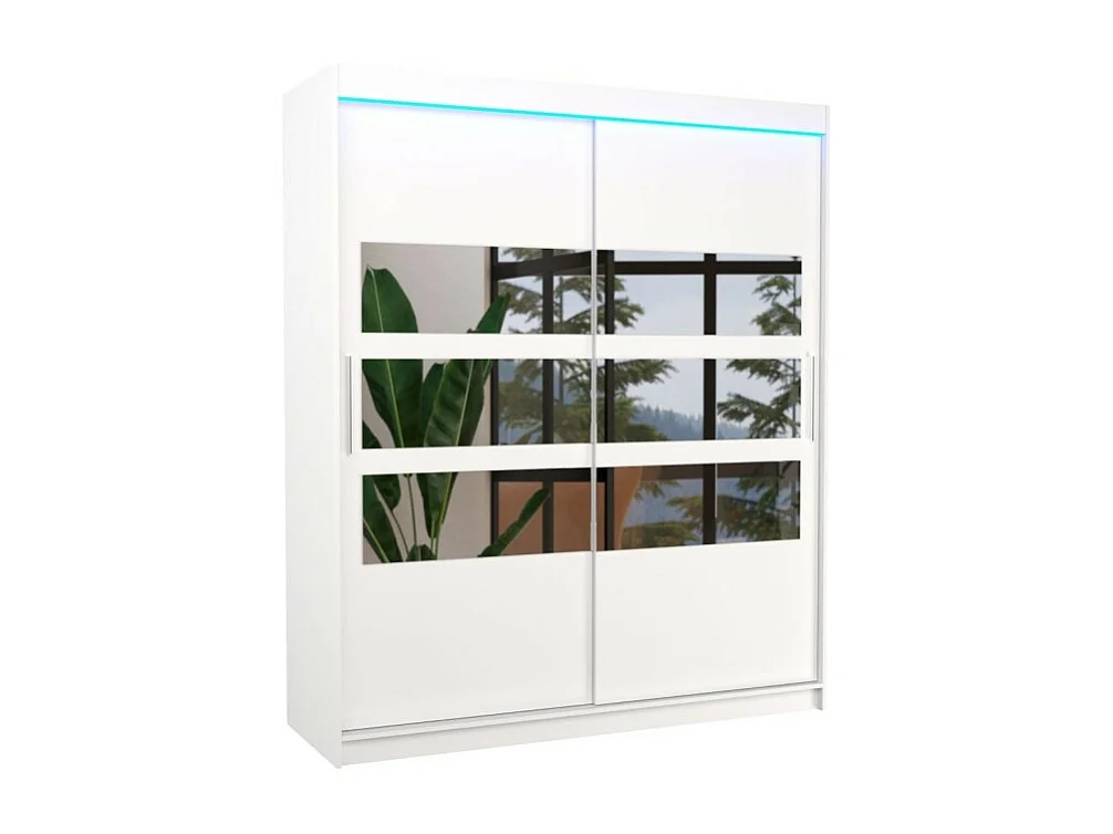 Armoire Toreno Lux (180cm)/Miroir/LED/Portes coulissantes/Blanc