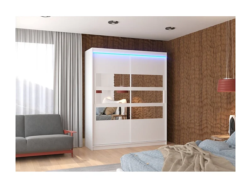Kleiderschrank Toreno Lux (180cm)/Spiegel/LED/Schiebetüren/Weiss