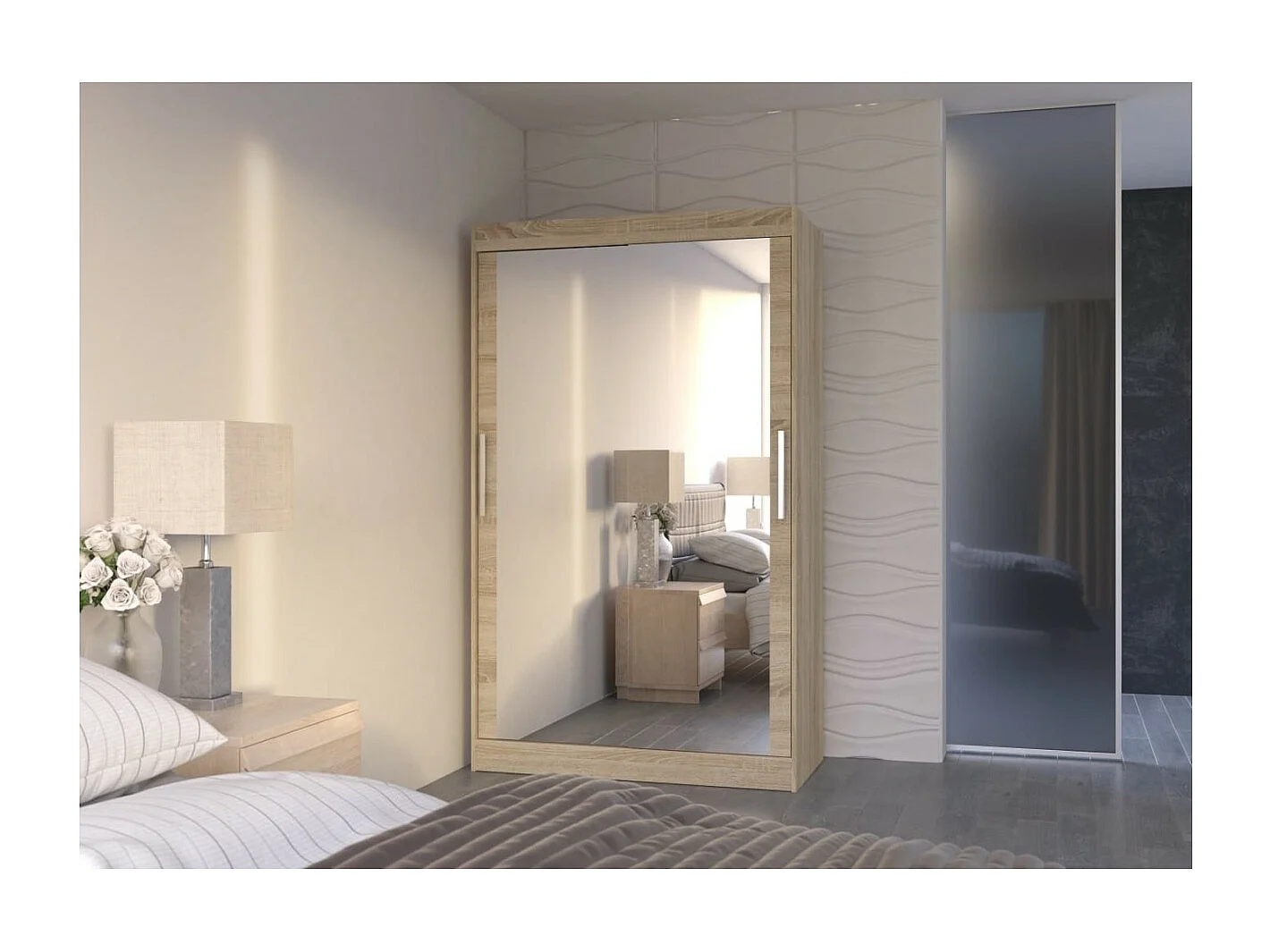 Armoire Tibo (120cm)/Miroir/Portes coulissantes/Sonoma