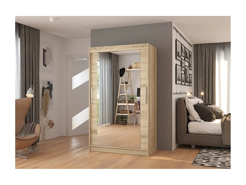 Armoire Tibo (120cm)/Miroir/Portes coulissantes/Sonoma