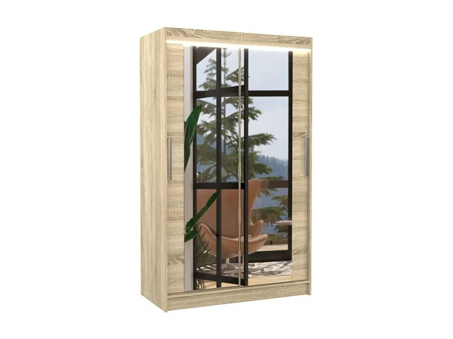 Armoire Tibo (120cm)/Miroir/LED/Portes coulissantes/Sonoma