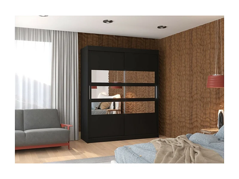 Armoire Toreno (180cm)/Miroir/Portes coulissantes/Noir