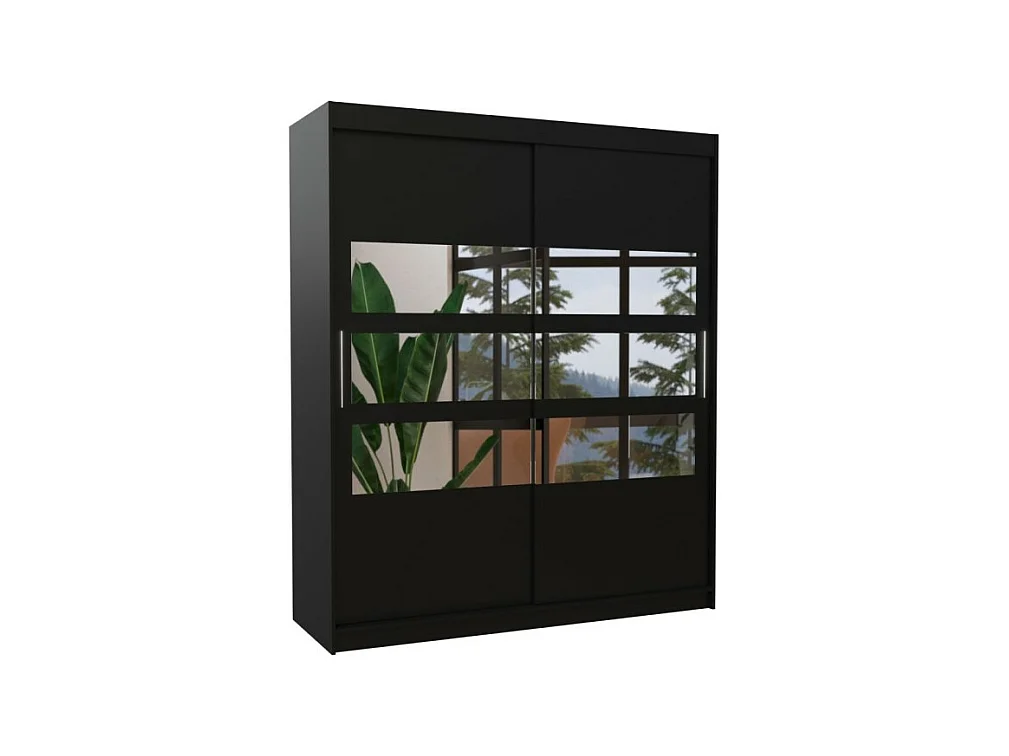 Kleiderschrank Toreno (180cm)/Spiegel/Schiebetüren/Schwarz