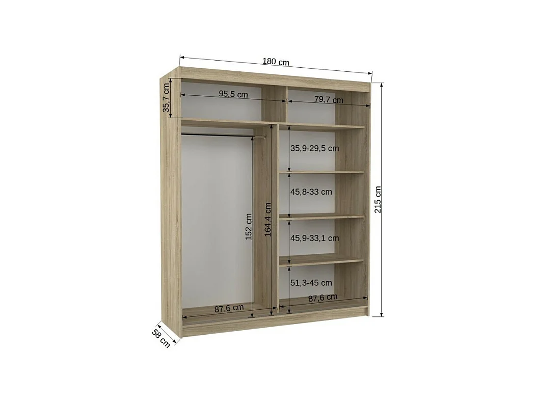 Kleiderschrank Toreno (180cm)/Spiegel/Schiebetüren/Schwarz