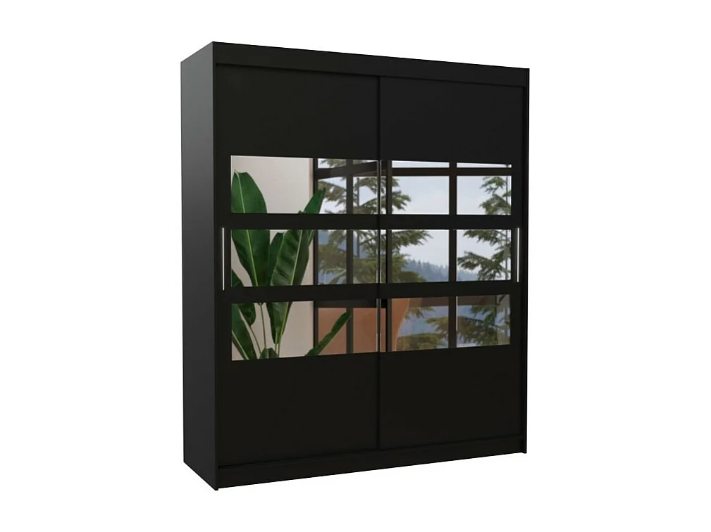 Armadio Toreno (180cm)/Specchio/Ante scorrevoli/Nero