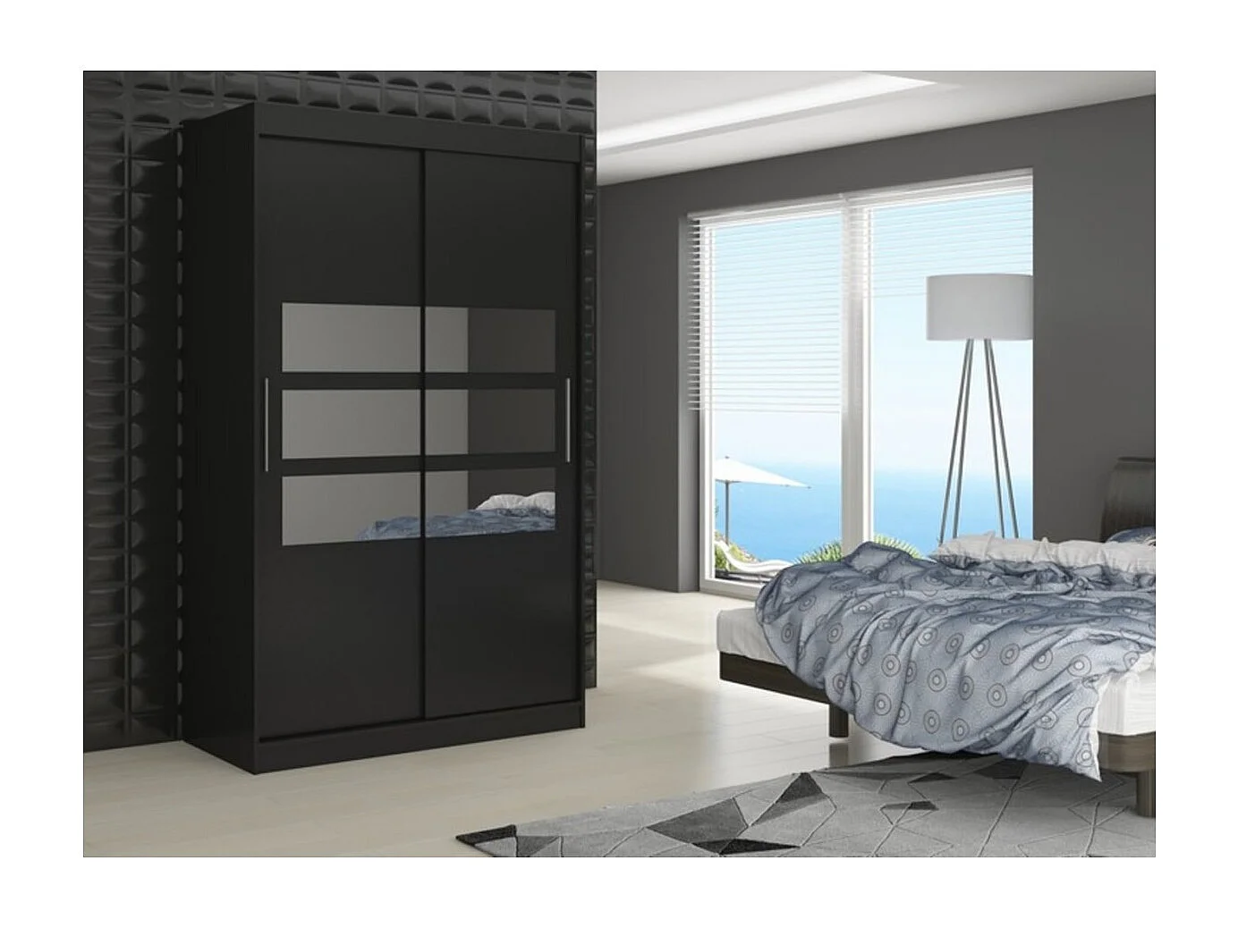 Armadio Toreno (180cm)/Specchio/Ante scorrevoli/Nero