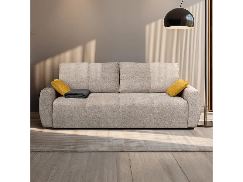 Canapé convertible 3 places avec coffre et matelas ressort L246 cm - ALBA