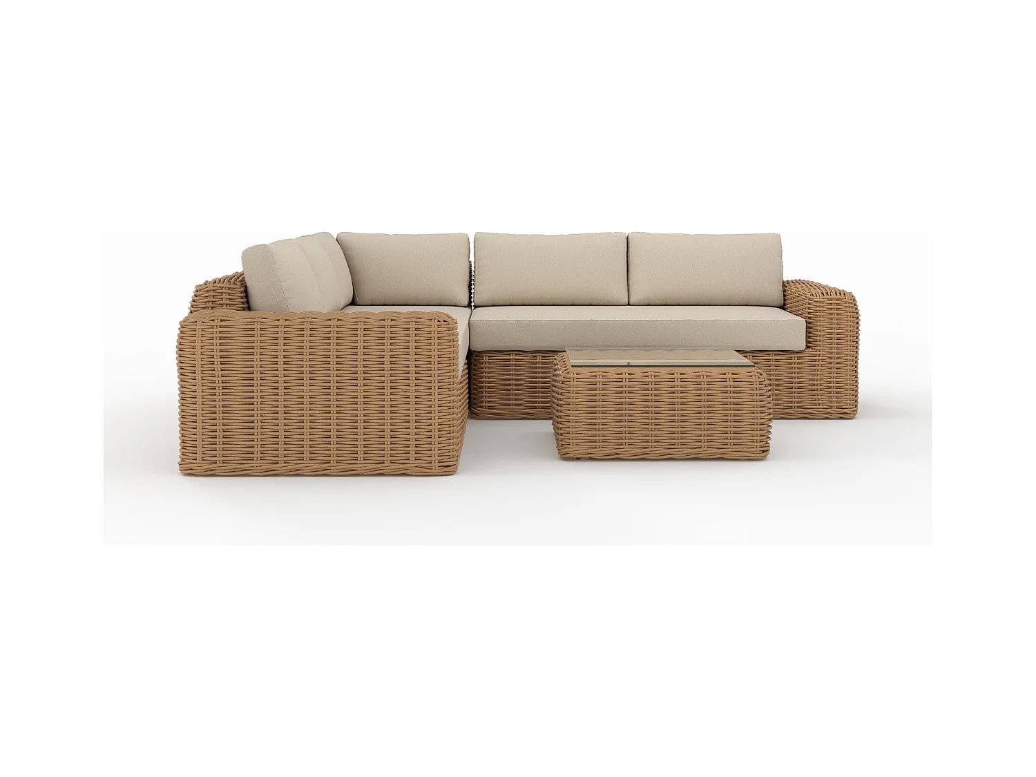 Salotto da giardino 4 persone in resina intrecciata e tessuto beige - Savana