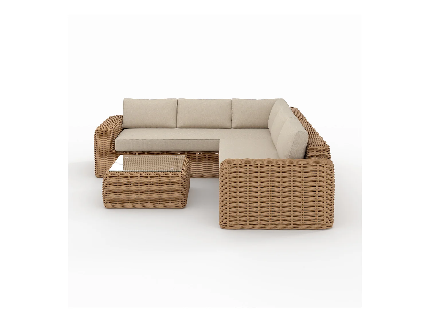 Salotto da giardino 4 persone in resina intrecciata e tessuto beige - Savana