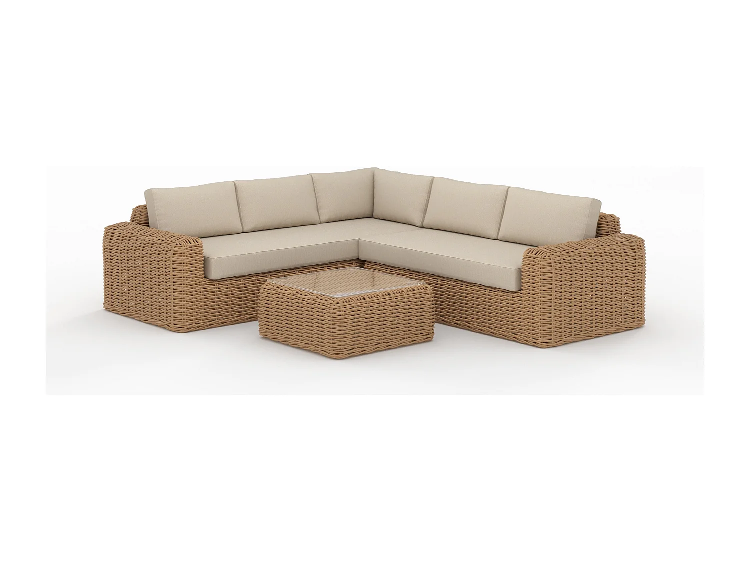 Salon de jardin 4 personnes en résine tressé et tissu beige - Savana