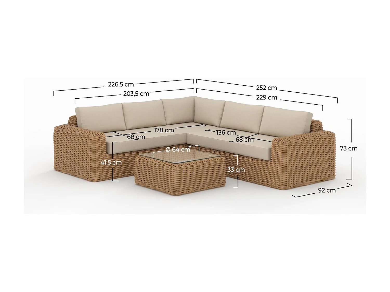 Salon de jardin 4 personnes en résine tressé et tissu beige - Savana