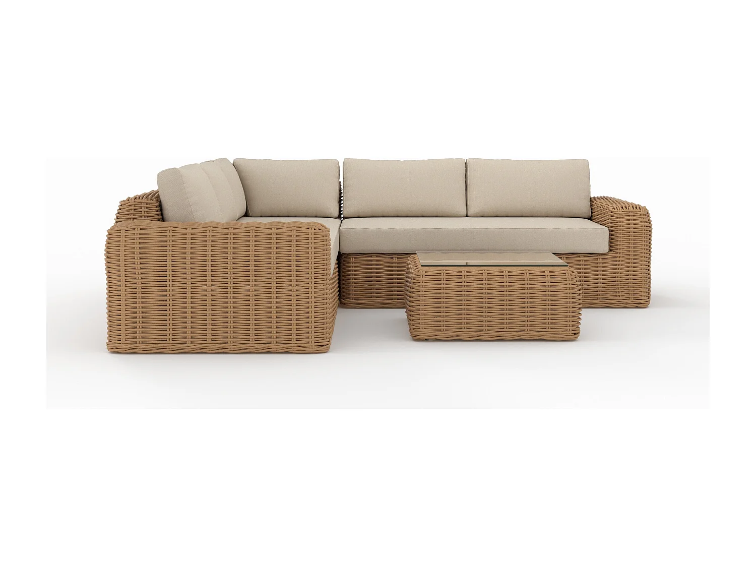 Salon de jardin 4 personnes en résine tressé et tissu beige - Savana