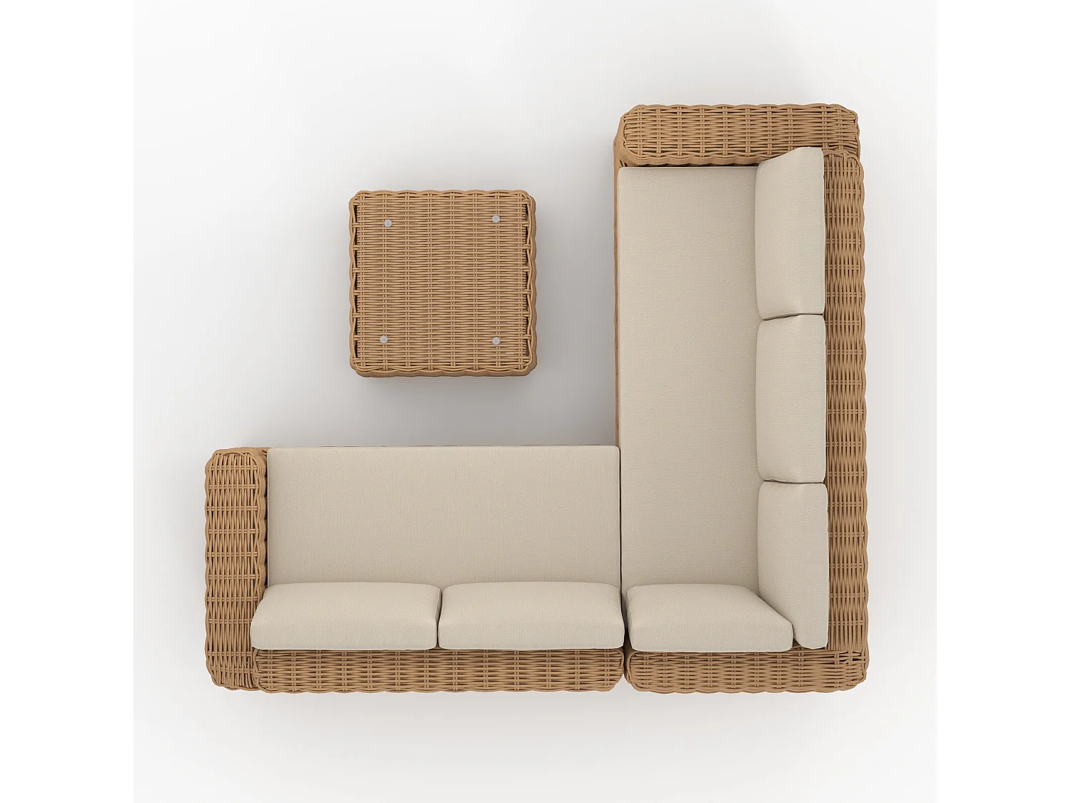 Salon de jardin 4 personnes en résine tressé et tissu beige - Savana