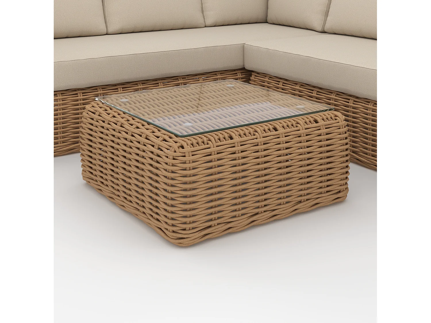 Salon de jardin 4 personnes en résine tressé et tissu beige - Savana
