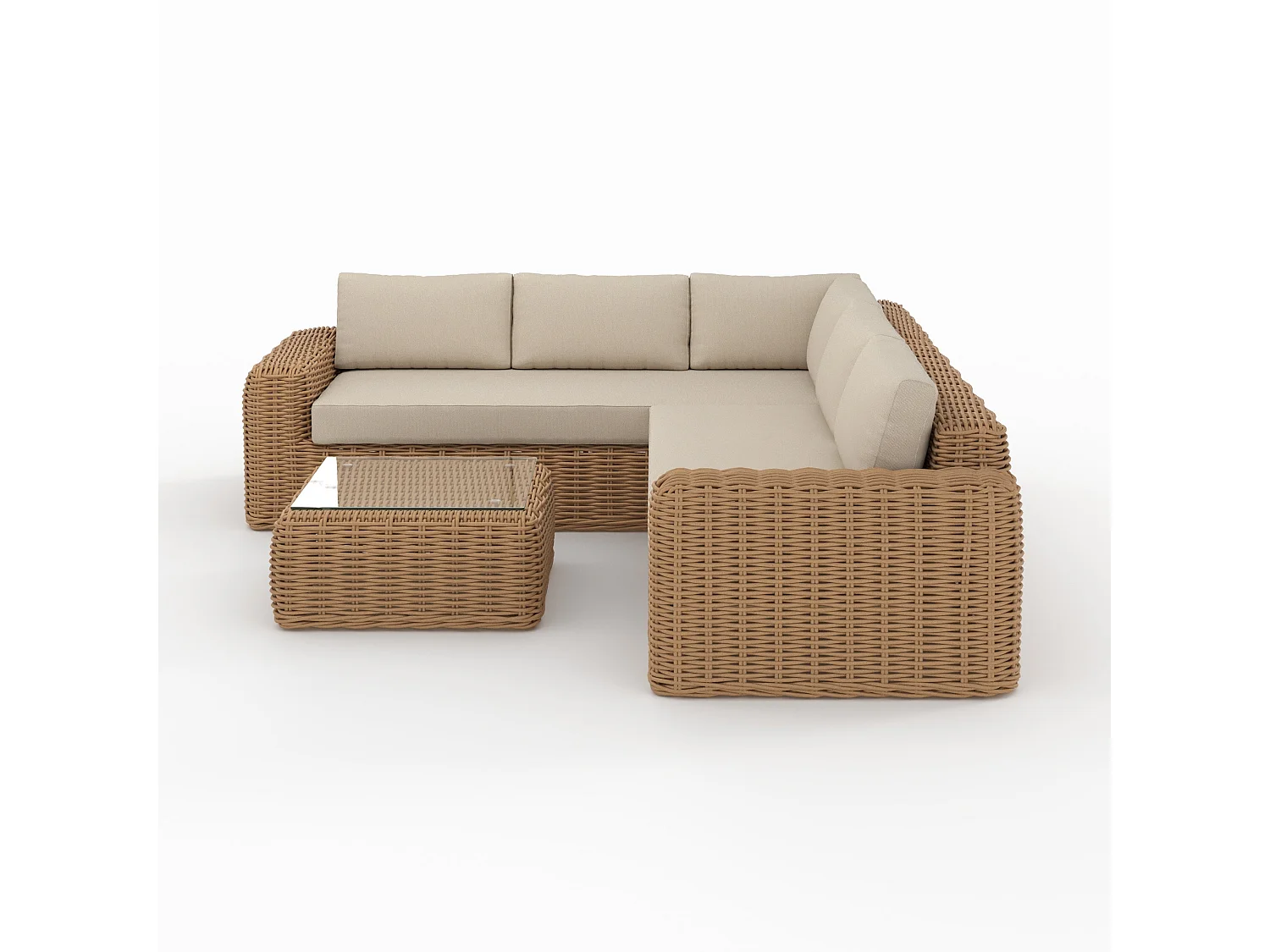 Salon de jardin 4 personnes en résine tressé et tissu beige - Savana